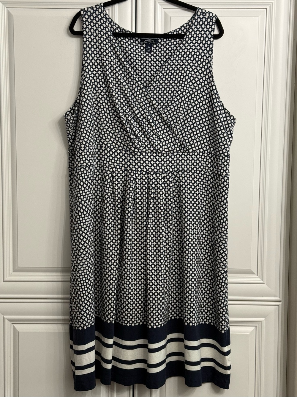 Lands' End Size 3X Navy & White Sleeveless Printed Midi Fit + Flare Dress